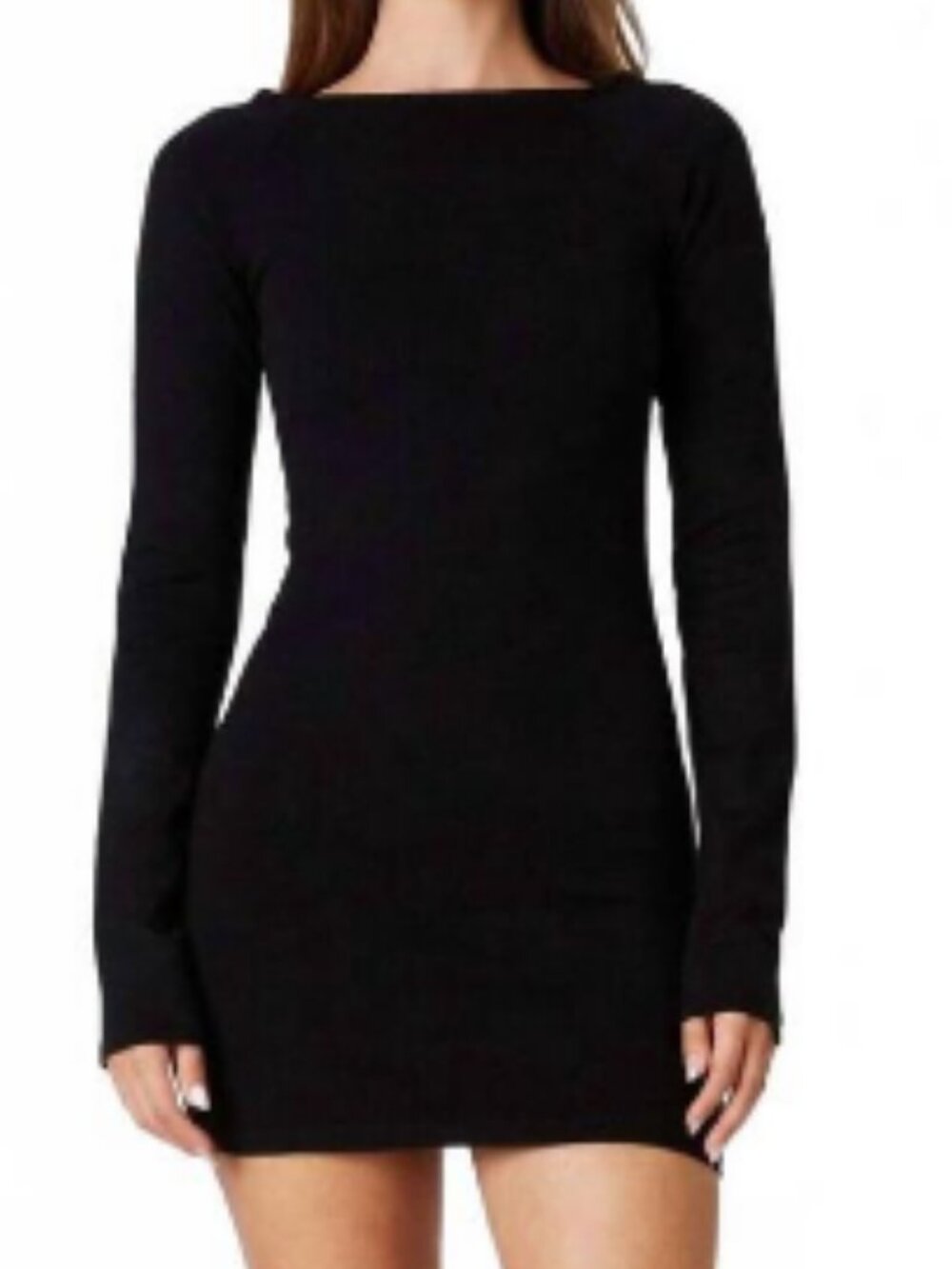 Cotton Candy La open back sweater dress in black